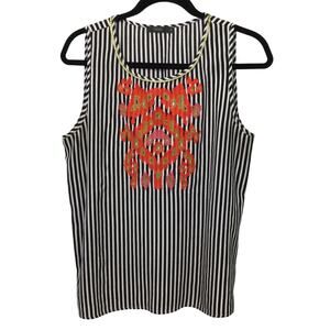 THML Metallic Braided Cord Round Neck Embroidered Striped Sleeveless Top Size M